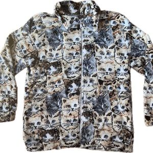 All over cat print fuzzy super Soft zip up front lightweight sweater. Size XSP